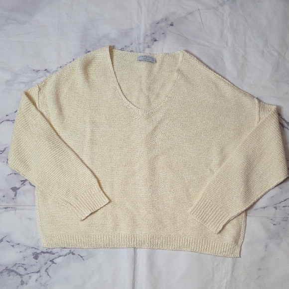 Pink Lily Sweaters - Living My Best Style X Pink Lily Cream V-neck Sweater